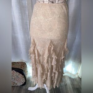 Lauren Ralph Lauren Boho Paisley Silk Midi Skirt Ruffles Women's Size PS
